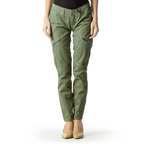 Dakota Collective Pants - Dakota Collective Green Skinny Cargo Pant with Zipper Detail